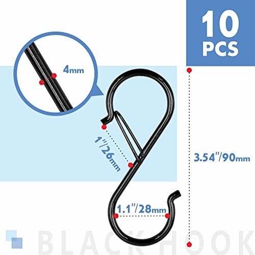 Vantasii 10 PCS S Hooks, Rustproof S-Shaped Hook with Safety Buckle Heavy Duty Metal S Hanging Hook for Clothes, Pots, Pans, Kitchen Utensil, Cubicle, Closet Rob, Bags (3.5 inch, Black) - Image 2