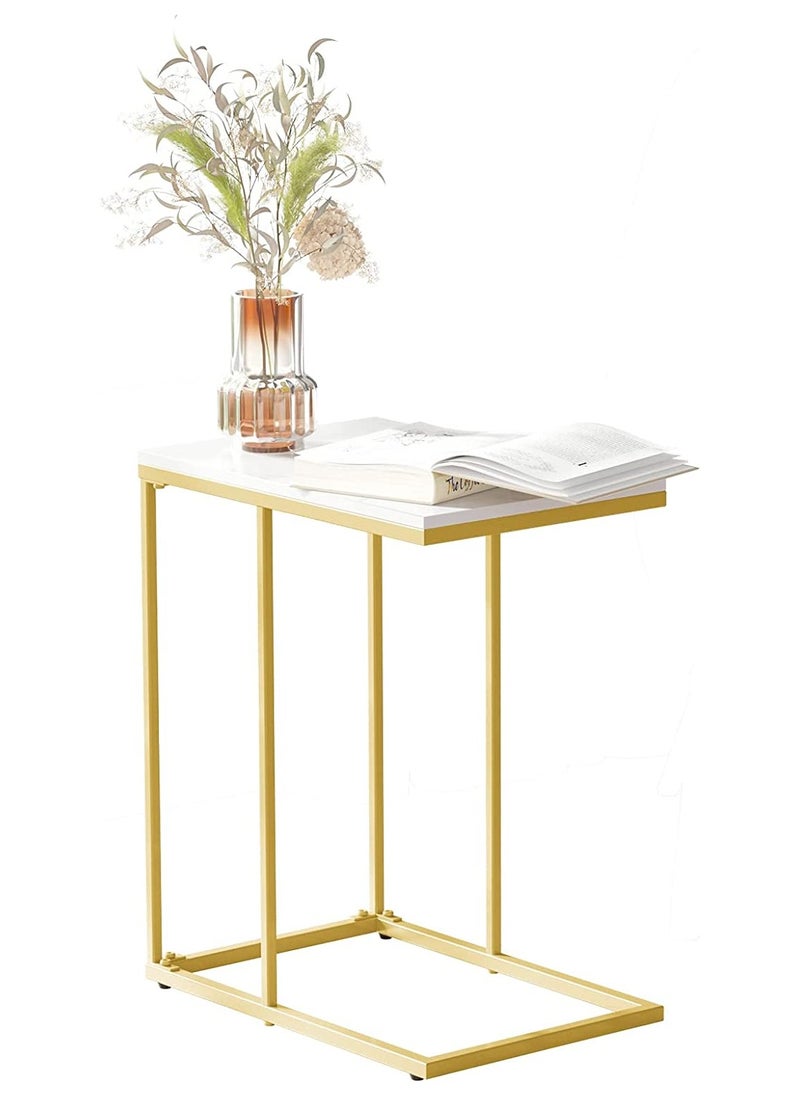 LINGWEI C Shape Designs Modern Industrial Square End Table Sofa Table Side Table Marble Top Surface and Golden Metal Frame 31x41x60cm  - Image 3