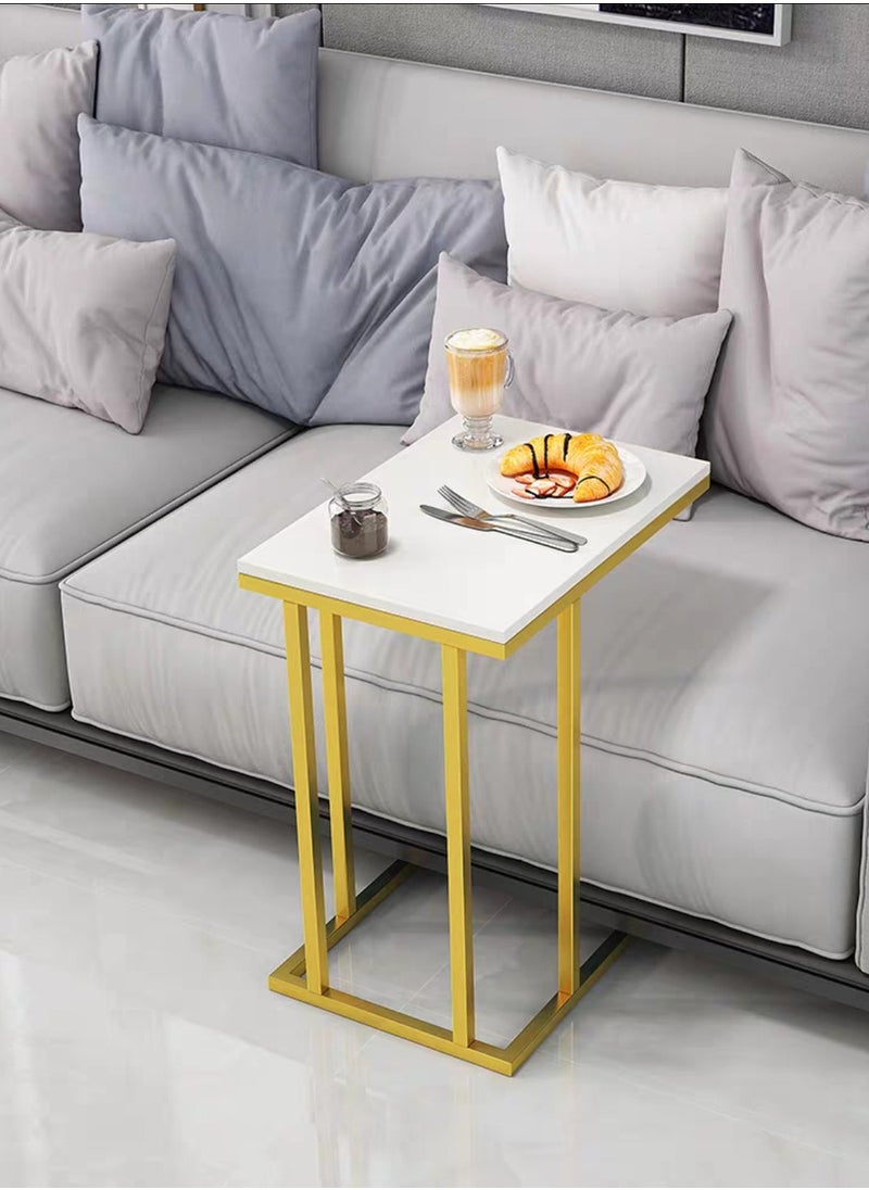 LINGWEI C Shape Designs Modern Industrial Square End Table Sofa Table Side Table Marble Top Surface and Golden Metal Frame 31x41x60cm  - Image 4