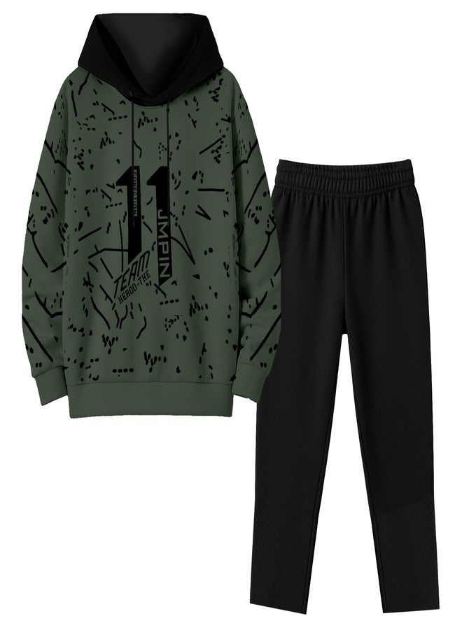 فولكس طقم ملابس أطفال من فولكس، يتضمن سترة بغطاء رأس وبنطال رياضي، مناسب للأولاد والبنات | ملابس شتوية رياضية | سترة بغطاء رأس مع بنطال رياضي | ملابس مريحة مصنوعة من مزيج القطن للأطفال (من 2 إلى 16 سنة) - Image 1