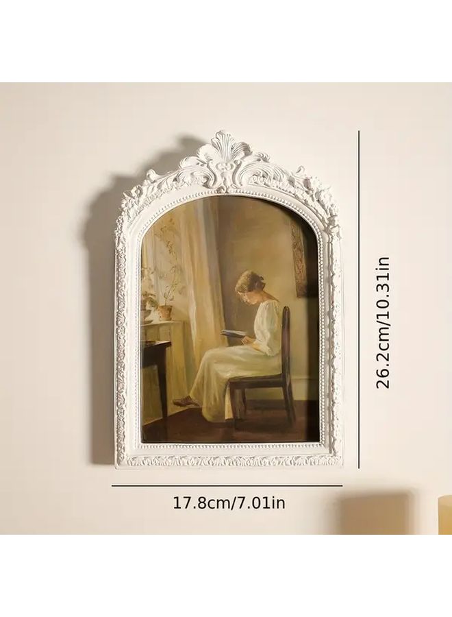 Vintage White Resin Photo Frame 8 Inch Distressed Embossed Design Home Decor - Image 3