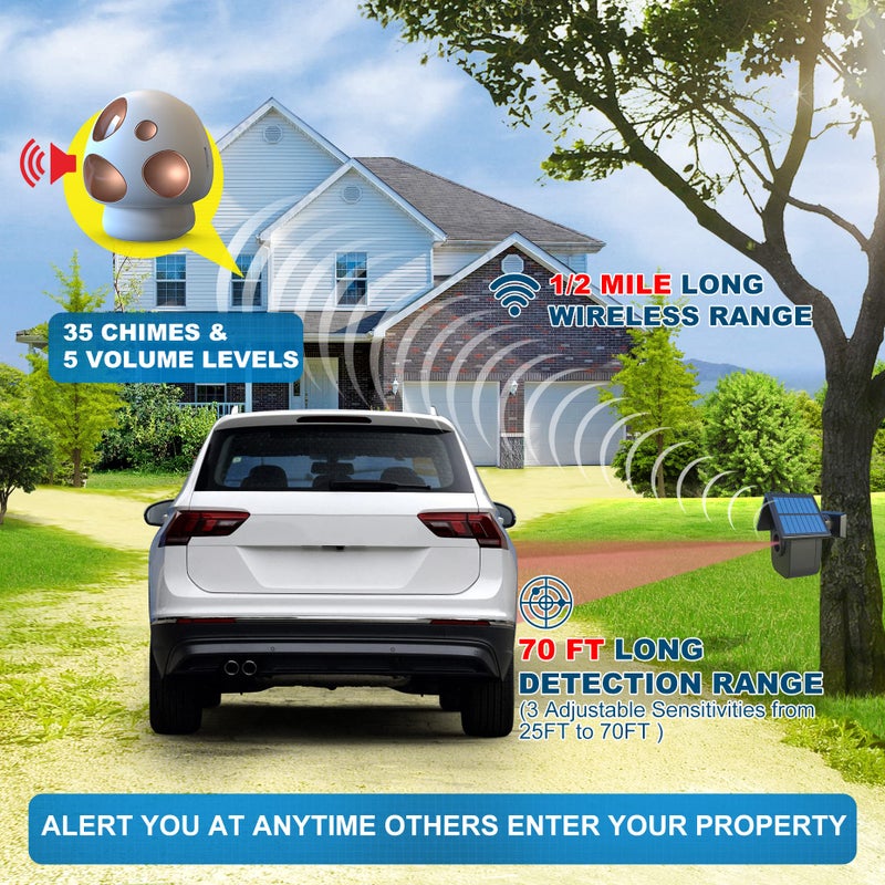 HTZSAFE Driveway Alarm- Driveway Alarms Wireless Outside Weatherproof Solar Motion Sensor&Detector- 1/2 Mile Long Range Driveway Alarm System- 1 Receiver + 2 Sensors - Image 3