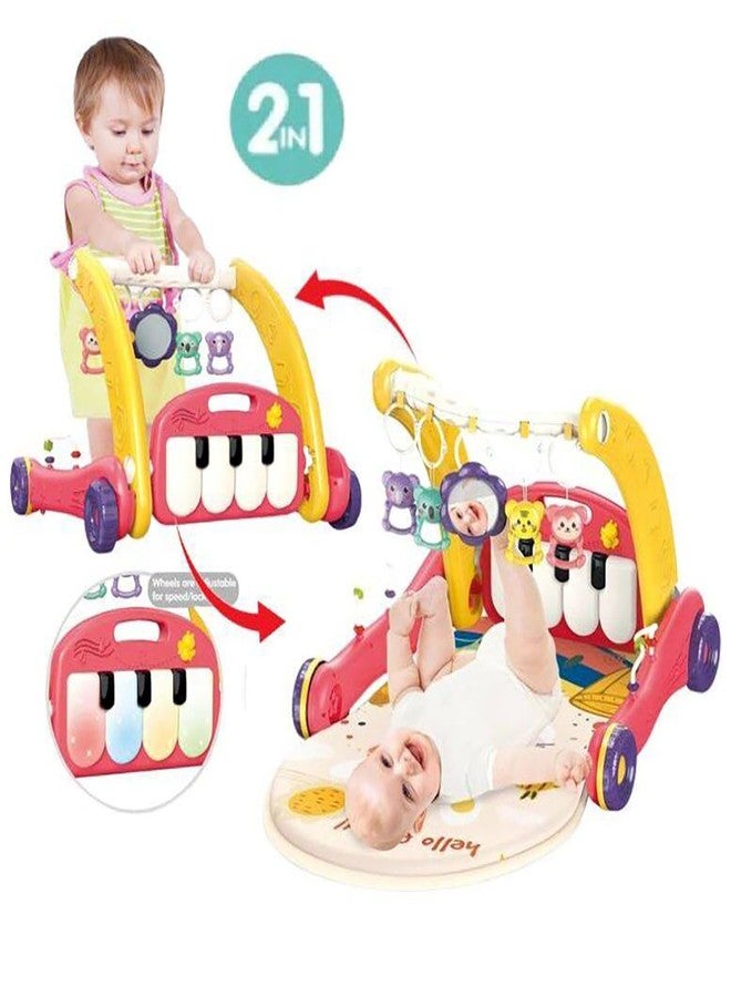 Magicwand 2-in-1 Multi-Function Piano Baby Activity Gym Playmat with Fitness Rack & Sit to Stand Baby Walker【Red】 - Image 2