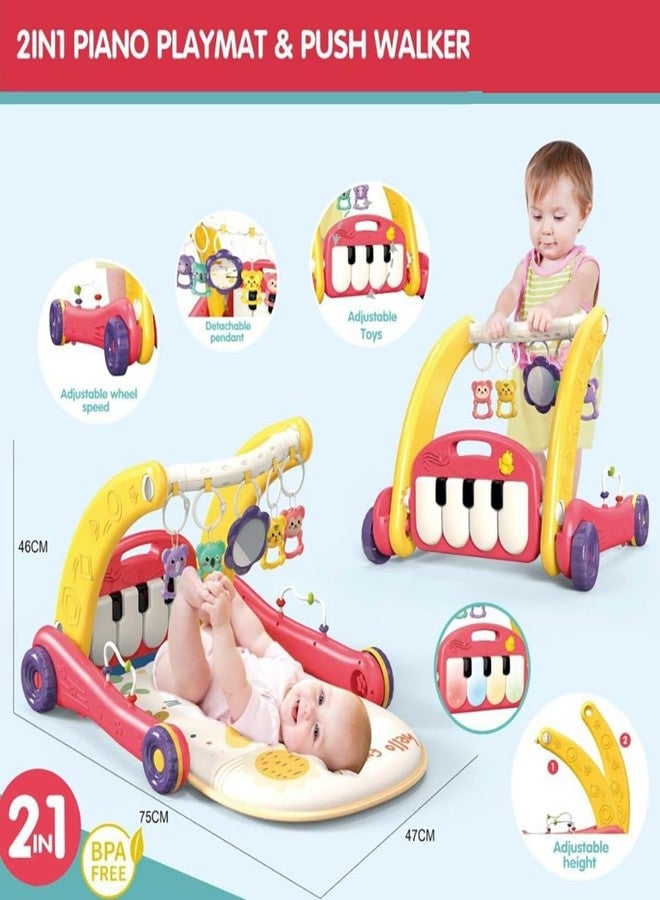 Magicwand 2-in-1 Multi-Function Piano Baby Activity Gym Playmat with Fitness Rack & Sit to Stand Baby Walker【Red】 - Image 5