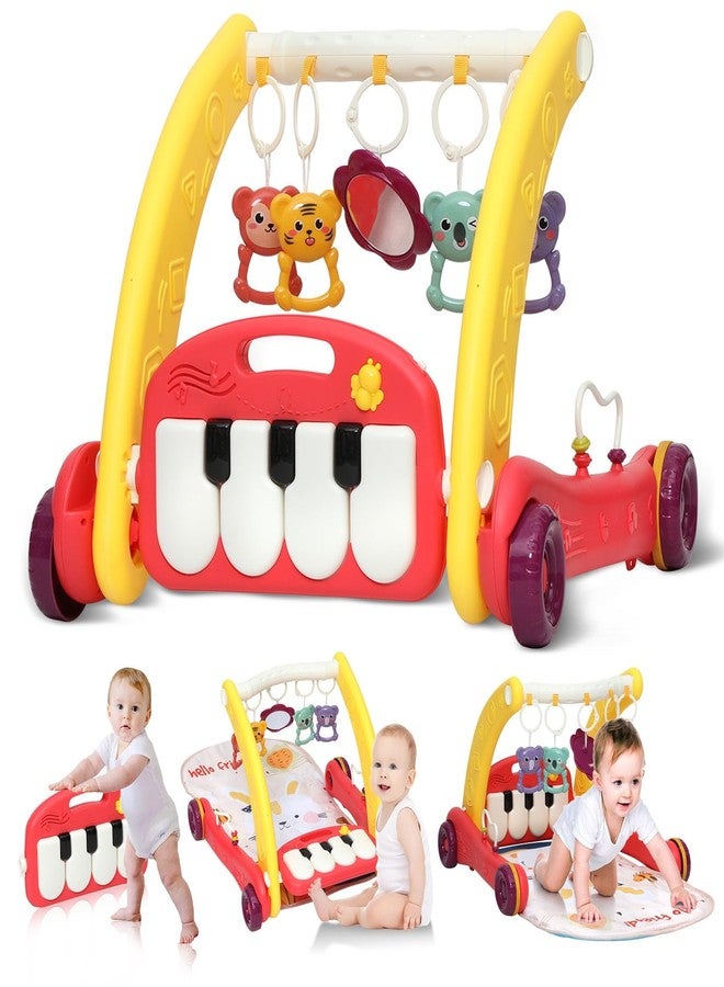 Magicwand 2-in-1 Multi-Function Piano Baby Activity Gym Playmat with Fitness Rack & Sit to Stand Baby Walker【Red】 - Image 1
