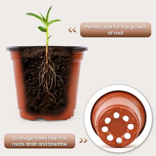 Hemikaki 200 Pack 6 Inch Plastic Nursery Pots for Plants, Seedling Pots Succulent Pots Flower Pots with Drainage Holes, Come with 200pcs Plant Labels - Image 3