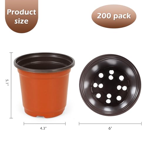 Hemikaki 200 Pack 6 Inch Plastic Nursery Pots for Plants, Seedling Pots Succulent Pots Flower Pots with Drainage Holes, Come with 200pcs Plant Labels - Image 2