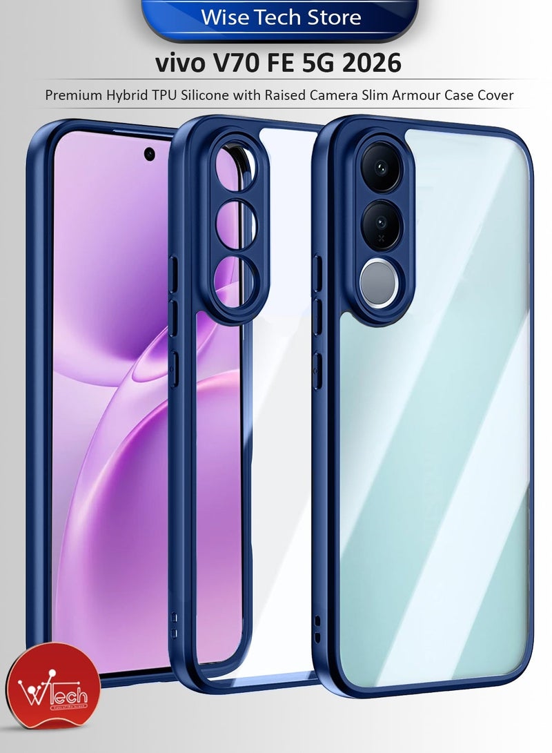 Wtech vivo V70 FE 5G 2026 Hybrid TPU Silicone with Raised Camera Slim Armour Case Cover (MCAPSA) - Clear/Navy Blue & vivo V70 FE 5G 2026 Premium E2E Series Full Glue Full Cover Tempered Glass Screen Protector (MSGECN) - Clear/Black Bundle - Image 2
