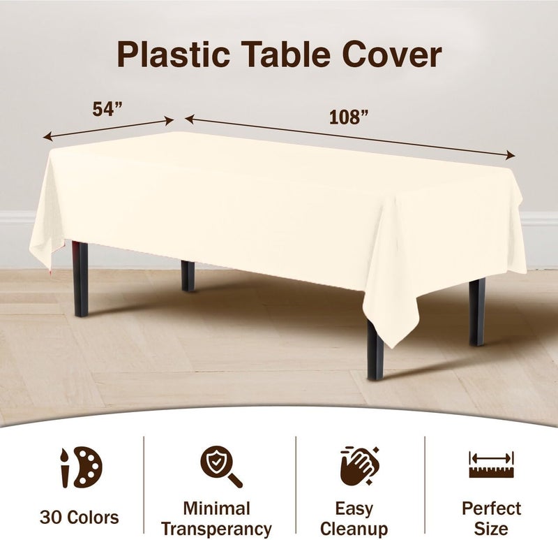Exquisite Party Solids 12-Pack Premium Plastic 54-Inch-by-108-Inch Rectangle Tablecloth, Ivory - Image 3