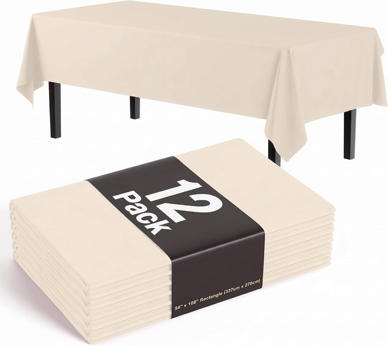 Exquisite Party Solids 12-Pack Premium Plastic 54-Inch-by-108-Inch Rectangle Tablecloth, Ivory - Image 1