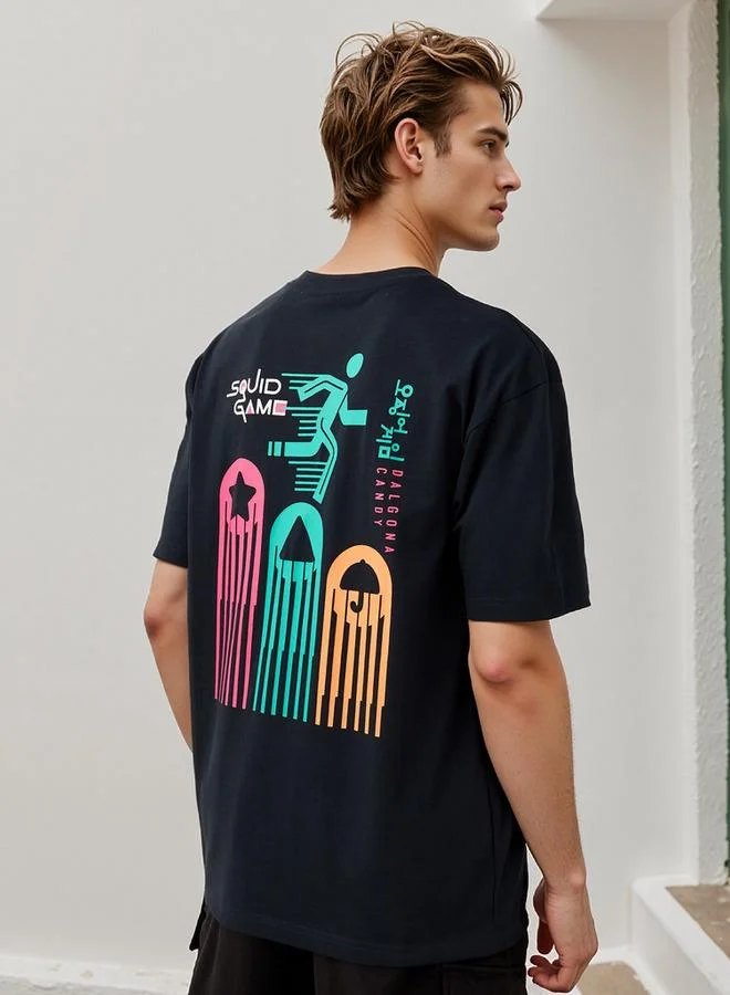 Splash FAV Squid Game Print T-shirt with Crew Neck and Short Sleeves
