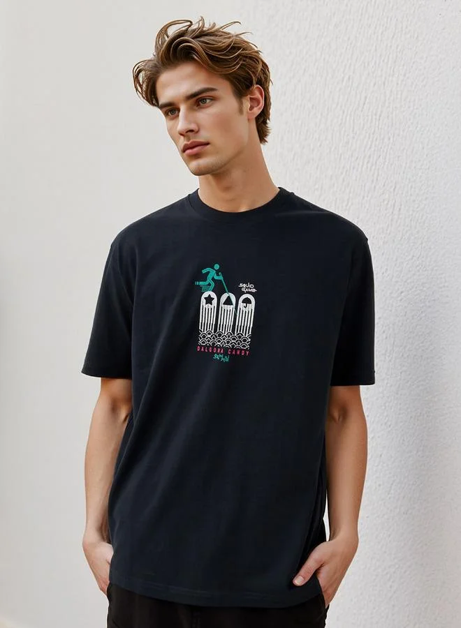 Splash FAV Squid Game Print T-shirt with Crew Neck and Short Sleeves