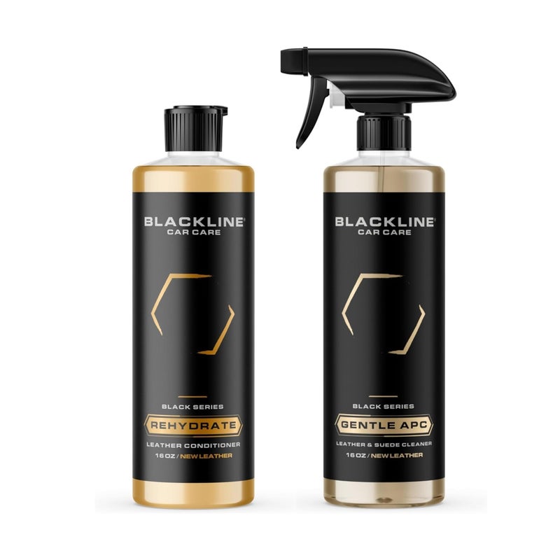 Blackline Leather Cleaner and Conditioner Care Kit - 2 (16 Fl Oz) Bottles - Effectively Cleans And Conditions Leather Car Interiors, Shoes, Boots, Bags, Furniture, Appparel And More - Image 1