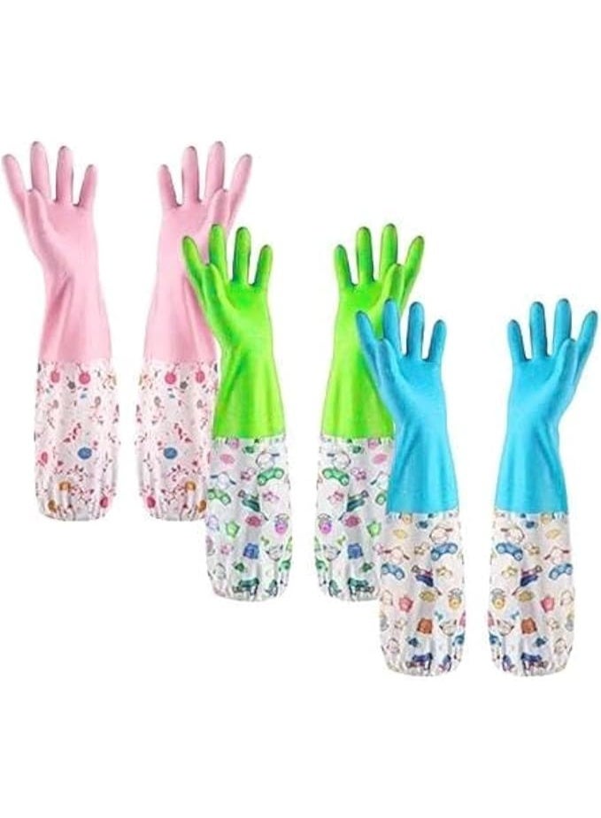 Generic Long Cleaning Gloves Multicolor – Waterproof Household Rubber Gloves with Fabric Cuff – Protective Gloves for Kitchen, Bathroom & Dishwashing - Image 1