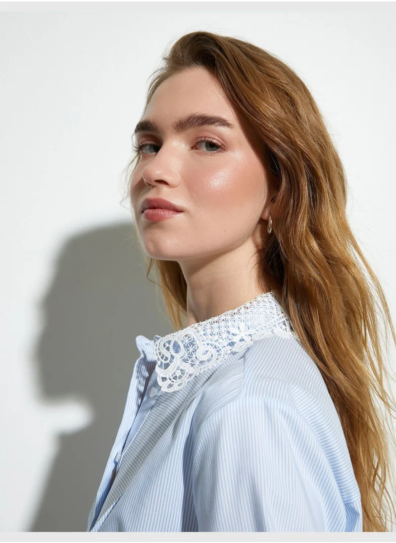 KOTON Lacy Neck Short Sleeve Shirt