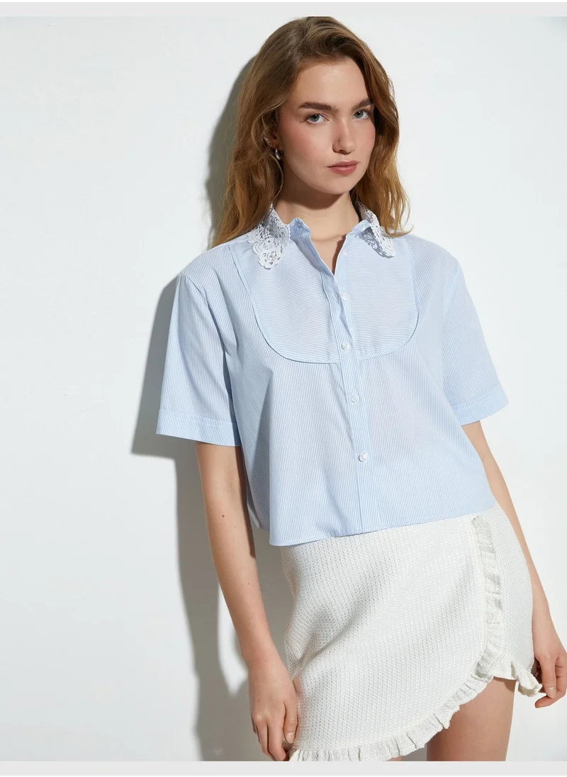 KOTON Lacy Neck Short Sleeve Shirt