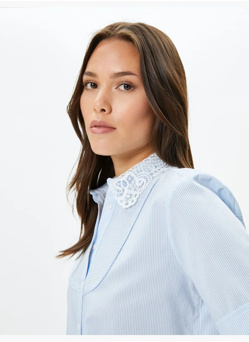 كوتون Lacy Neck Short Sleeve Shirt