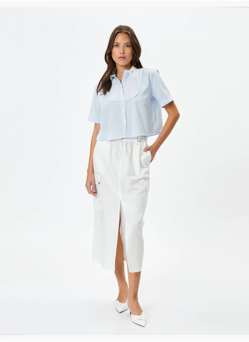 كوتون Lacy Neck Short Sleeve Shirt