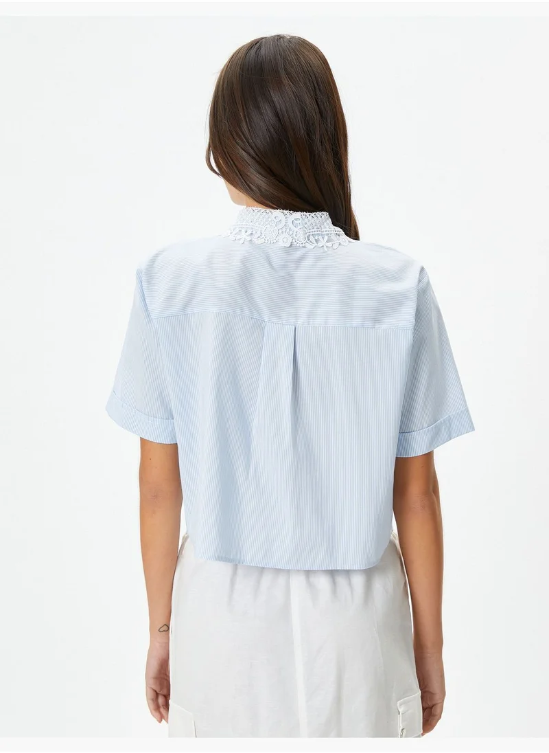 KOTON Lacy Neck Short Sleeve Shirt