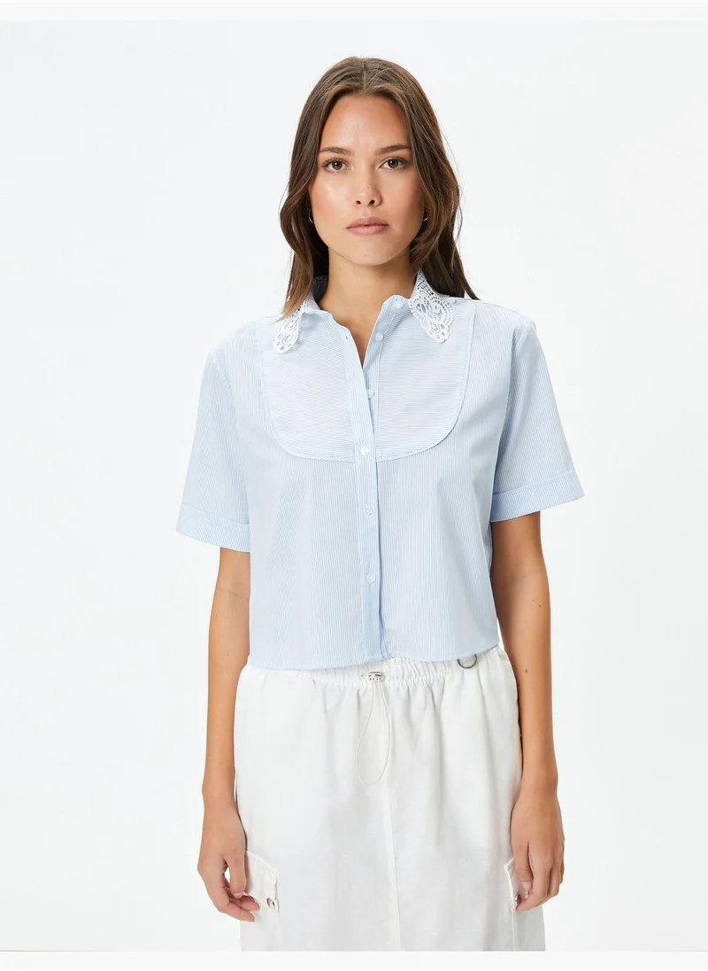KOTON Lacy Neck Short Sleeve Shirt