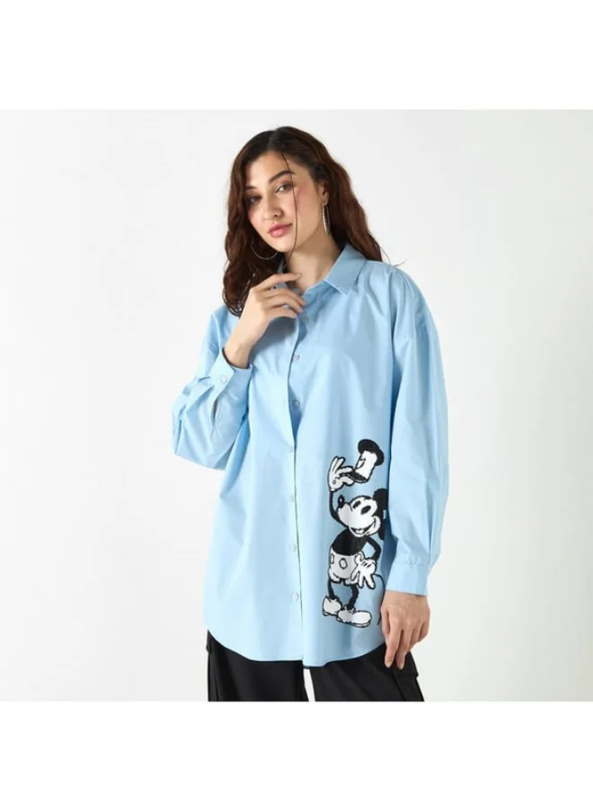 SP Characters Mickey Mouse Print Shirt with Long Sleeves