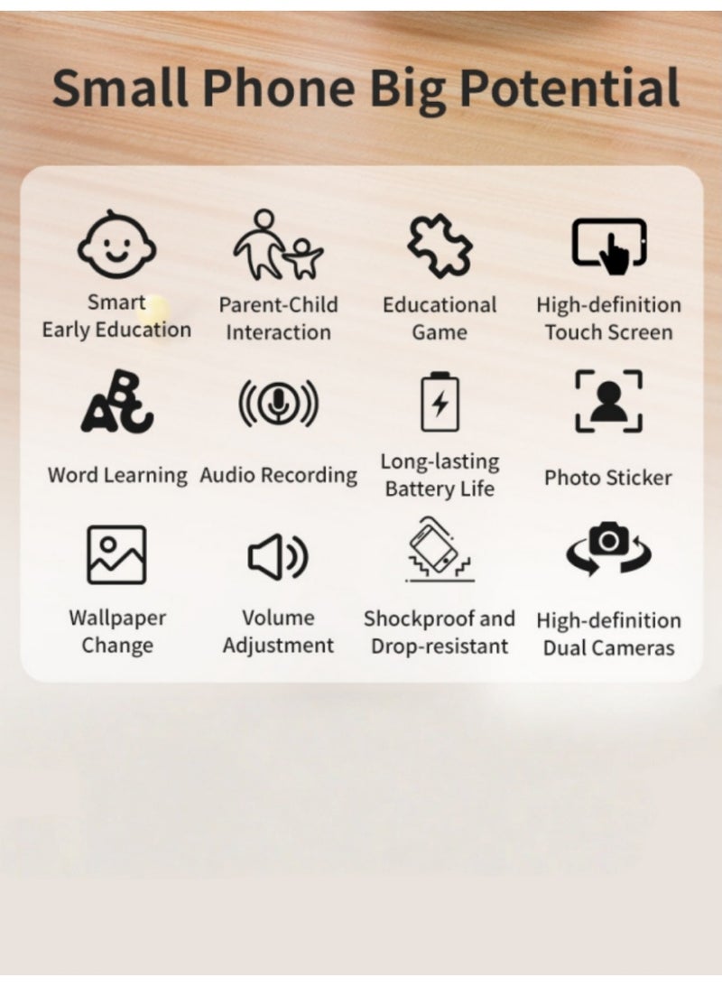 Kids Smart Phone, Smart Learning Phone for kids, 2.8" Eye-Protect Screen, Dual Camera, Multiple Educational Games, Music Player, Long Battery Life, Anti-Drop Silicone Cover, LED Flash, Birthday Gifts for Kids (16G Card) - Image 2