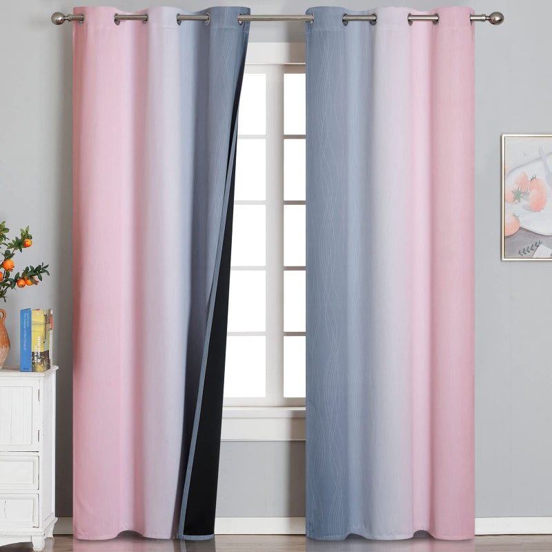 Estelar Textiler Pink and Grey Blackout Curtains 84 inches Long Ombre Full Room Darkening Window Curtains for Living Room Grommet Thermal Insulated Drapes Light Blocking Curtains for Girls Bedroom 42x84 Inch  2 Panels - Image 1