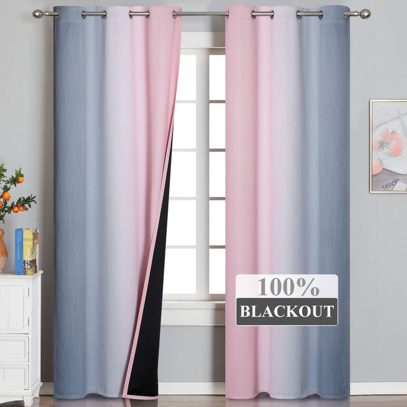 Estelar Textiler Pink and Grey Blackout Curtains 84 inches Long Ombre Full Room Darkening Window Curtains for Living Room Grommet Thermal Insulated Drapes Light Blocking Curtains for Girls Bedroom 42x84 Inch  2 Panels - Image 2