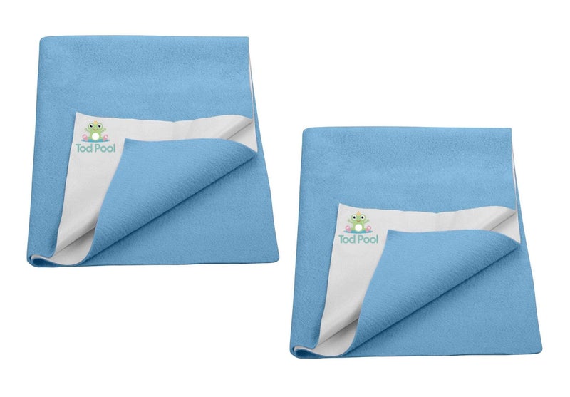 Tod PooL حامي سرير تويد بول القابل للتنفس | فليس مضاد للتكتل عالي الامتصاص قابل للغسل | ورقة مقاومة للماء سريعة الجفاف | ورقة حامي سرير للأطفال والبالغين (2، أزرق، متوسط (70x100 سم)) - Image 1