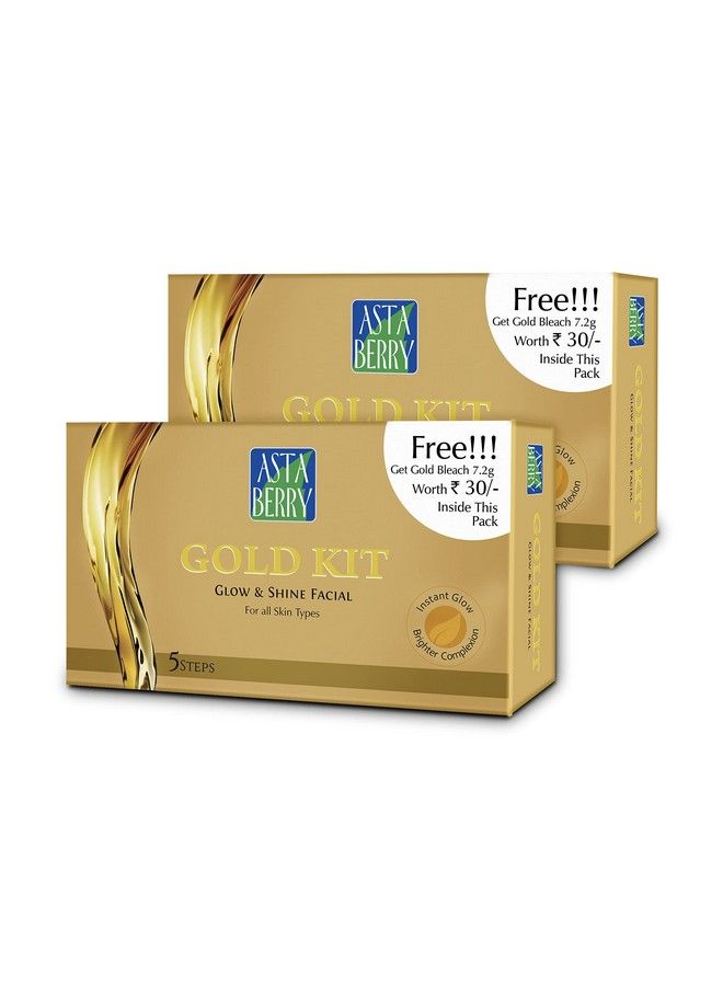 Astaberry Gold Facial Kit With Free Bleach 5 Step Ultimate Glow; Skin Radiant; Helps Reduce Fine Lines & Dark Spot; Removed Blackheads & Blemishes Pack Of 2 (50Ml + 7.2Gm X2 ) - Image 1