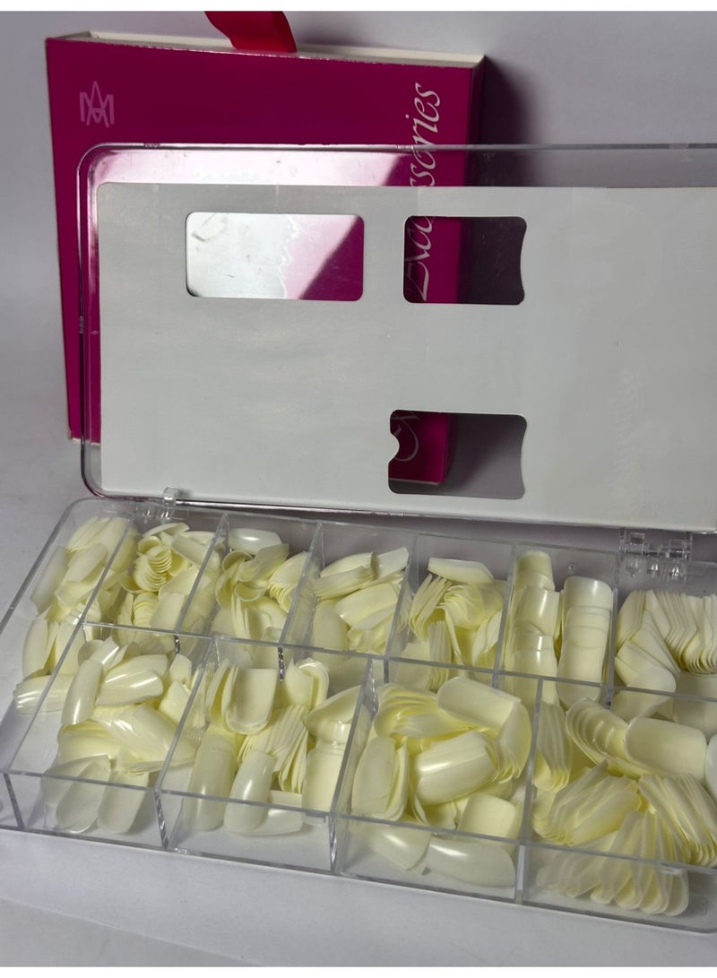 أظافر صناعية بيضاء لاصقة على الطراز الفرنسي، 500 قطعة، مع علبة، أظافر أكريليك - Image 4