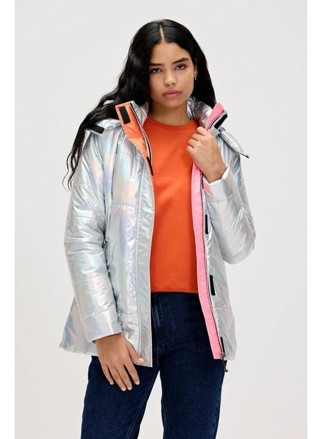 Bad Bear Jolene Silver Gray Women's Puffer Coat.