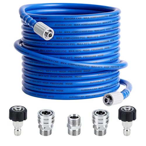 AURORA CAR Pressure Washer Hose 50 FT x 14Kink Resistant Power Washer Hose with M2214mm and 38 Quick Connection Kit4000 PSI Replacement Power Washer Hose for Electric Gas - Image 1