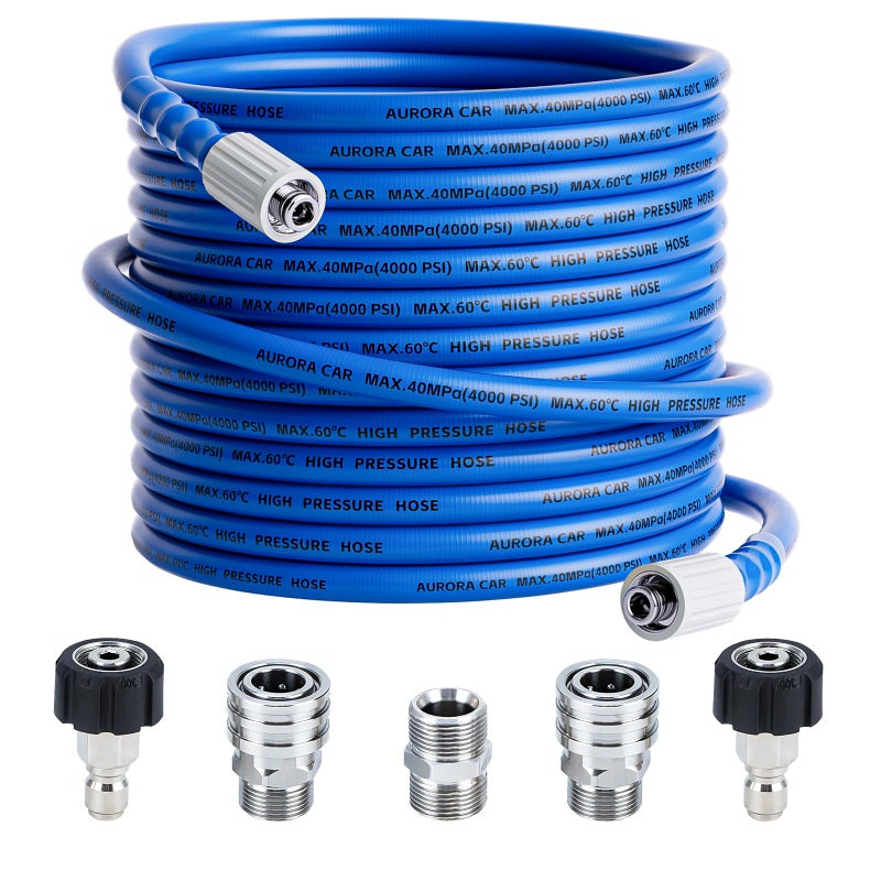 AURORA CAR Pressure Washer Hose 50 FT x 14Kink Resistant Power Washer Hose with M2214mm and 38 Quick Connection Kit4000 PSI Replacement Power Washer Hose for Electric Gas - Image 2