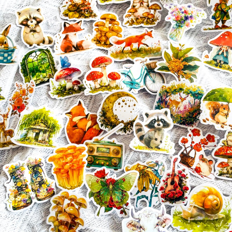 YOKSAS 50-Piece Cartoon Fantasy Forest Sticker - Vintage Cottagecore Nature Fairytale Floral Botanical Animal Stickers for Water Bottles, Laptop,Scrapbooking,Journals - Image 2