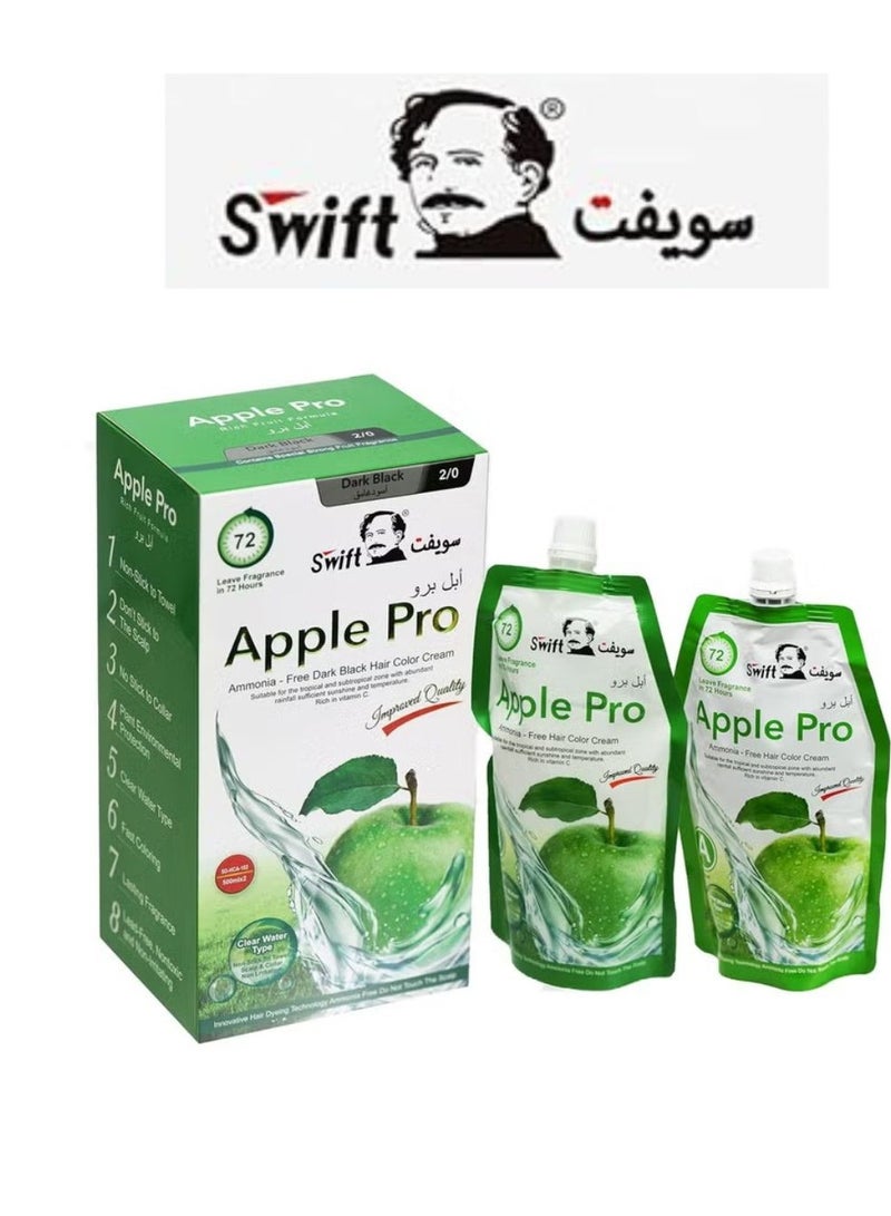 Swift Apple Pro Ammonia Free Dark Black Hair Color Cream 2/0 500mlx2 - Image 1
