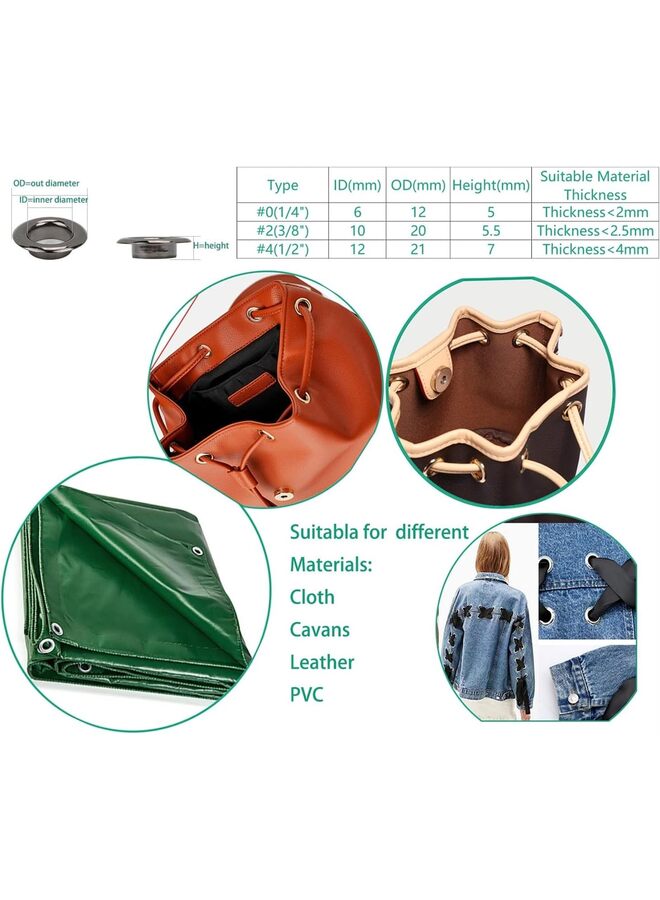 يُسلِّم مجموعة أدوات ثقب حلقات العروة اليدوية شديدة التحمل - مكبس حلقات شديد التحمل - مع 3 قوالب قابلة للتبديل و1500 قطعة حلقات فضية (اللون: أخضر) - Image 4