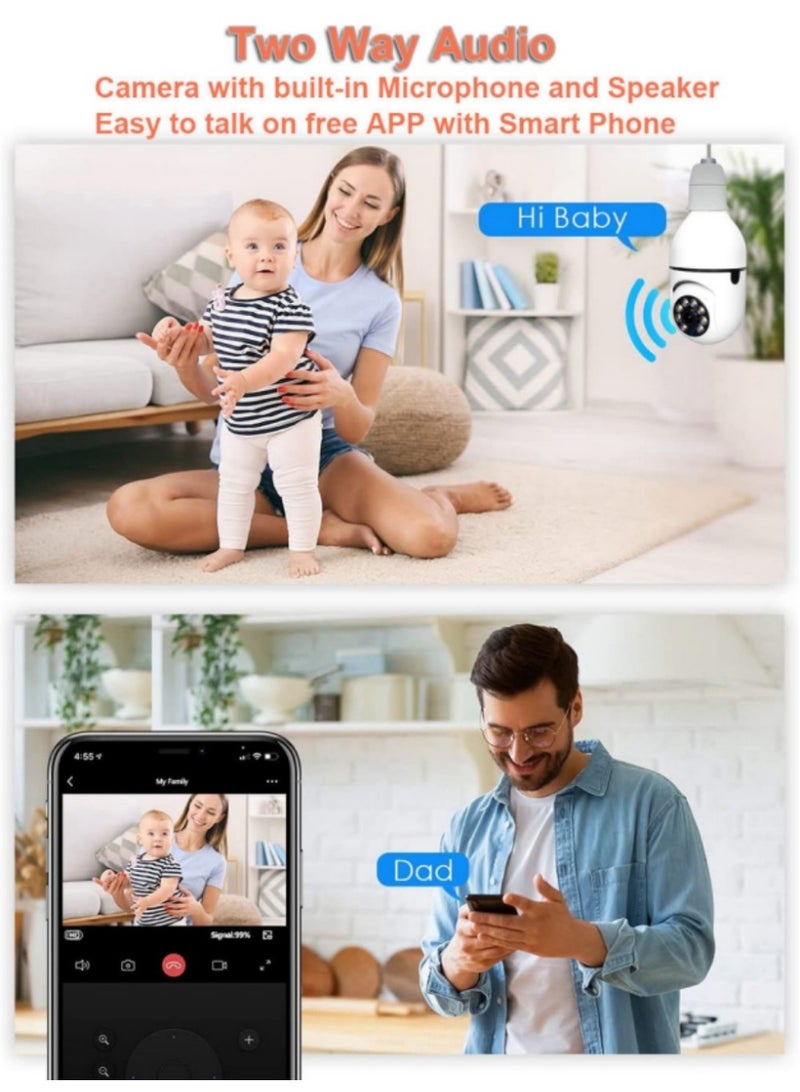 كاميرا لاسلكية على شكل لمبة إضاءة بدقة 1080 بكسل، كاميرا داخلية تدور 360 درجة مع تتبع تلقائي، مع كشف حركة ذكي، مراقبة عن بعد، للاستخدام في المنزل أو الأمن الداخلي أو الخارجي - Image 5