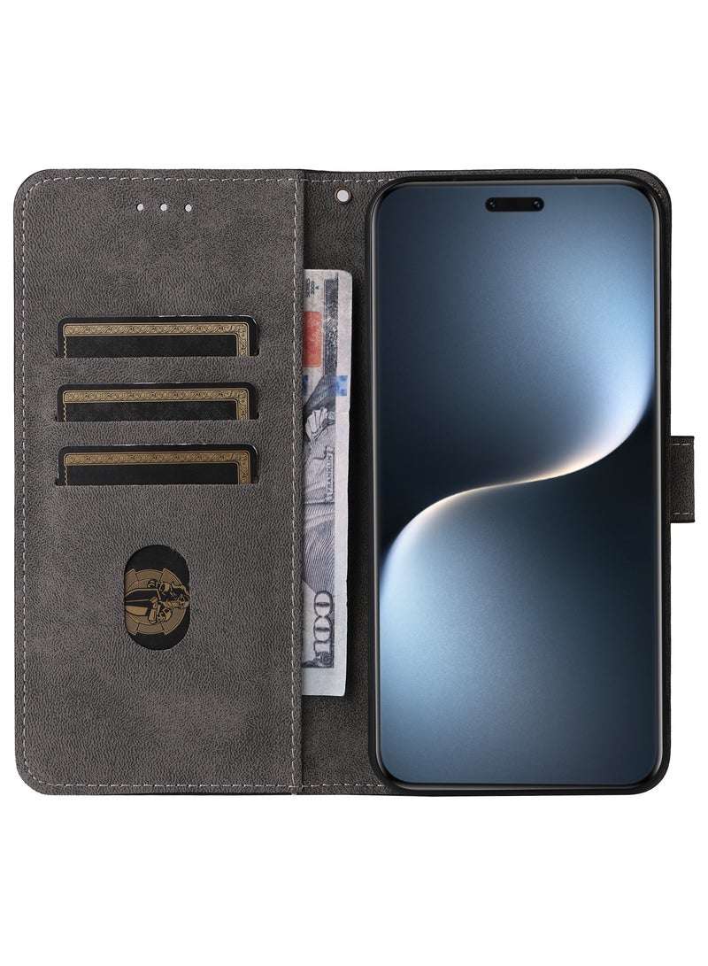 For Honor Magic 7 Pro Cover with Hand Strap, PU Leather Full Body Protection Shockproof Flip Mobile Cover, RFID Anti-theft Brush Folio Wallet Case
