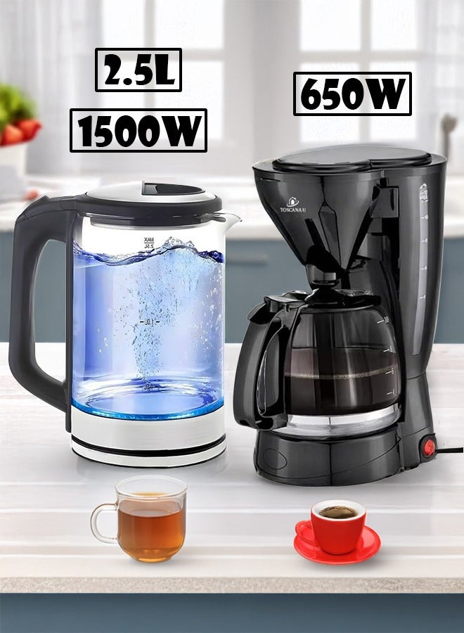 توسكانا يو 2 في 1 مجموعة من غلاية كهربائية 2.5 لتر 1500 وات و ماكينة صنع القهوة بقوة 650 واط - Image 1