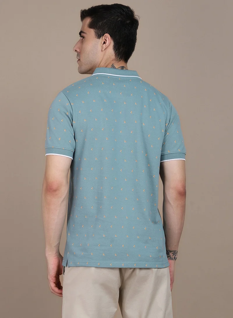 Dennis Lingo Men's Sea Green 100% Cotton Printed Regular Fit T-Shirt