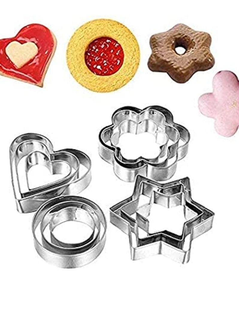 قطاعة البسكويت 12 قطعة معدنية لتقطيع الكيك والخضروات والفواكه والبسكويت مجموعة قوالب من الفولاذ المقاوم للصدأ على شكل قلب على شكل نجمة على شكل زهرة - Image 3