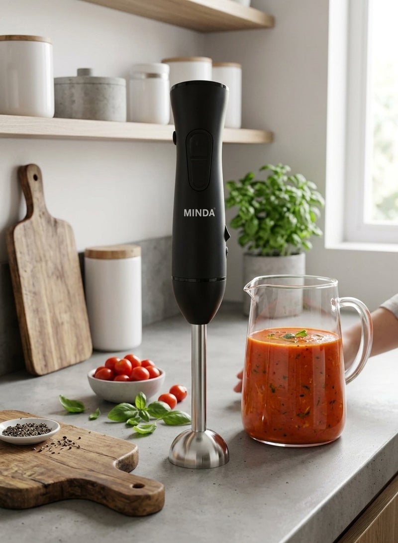 Minda Black Hand Blender with Stainless Steel Rod – Electric Stick Blender for Smoothies, Soups & Food Processing, Powerful Kitchen Mixer - Image 3