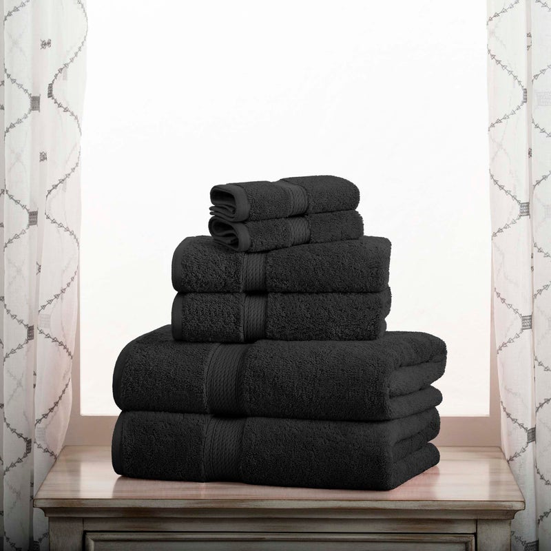 Superior Egyptian Cotton Pile 6 Piece Towel Set Includes 2 Bath 2 Hand 2 Face TowelsWashcloths Ultra Soft Luxury Towels Thick Plush Essentials Guest Bath Spa Hotel Bathroom Black