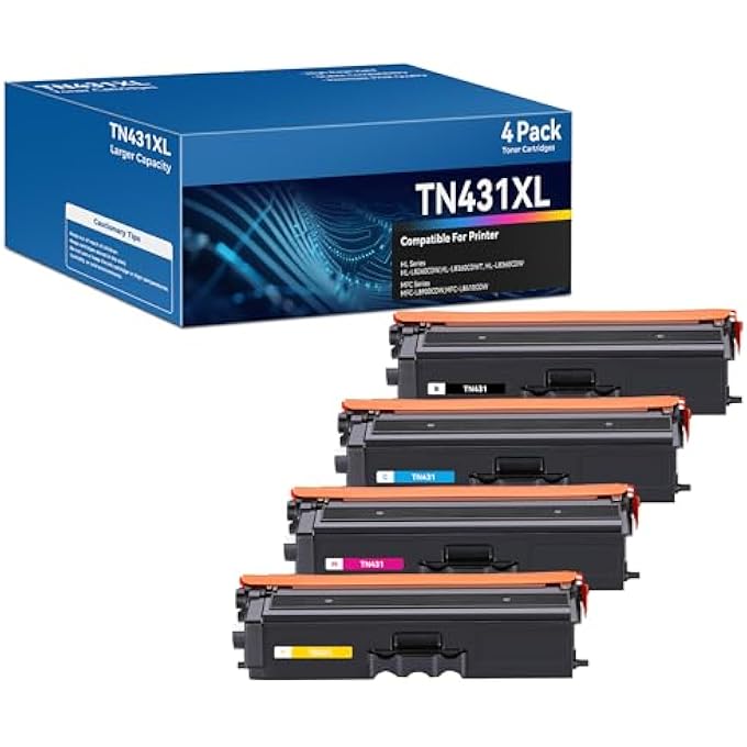 TN431 TN-431 TONER CARTRIDGES 4 PACK HL-L8360CDW MFC-L8900CDW REPLACEMENT FOR BROTHER TN431 TN-431 TONER CARTRIDGE SET WITH CHIP FOR MFC L8900CDW HL-L8360CDW HL-L8260CDW HL-L8360CDWT MFC-L8610CDW - Image 2
