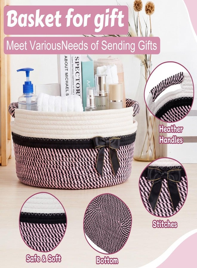 Colingmill Woven Gift Basket with Bags and Ribbons, Father Day Empty Gift Basket, Thank You Card & 2 Tissue Papers, Middle Storage Baskets for Organizing Wedding Birthday(Cherry Pink,14*10*6.5 Inch - Image 3