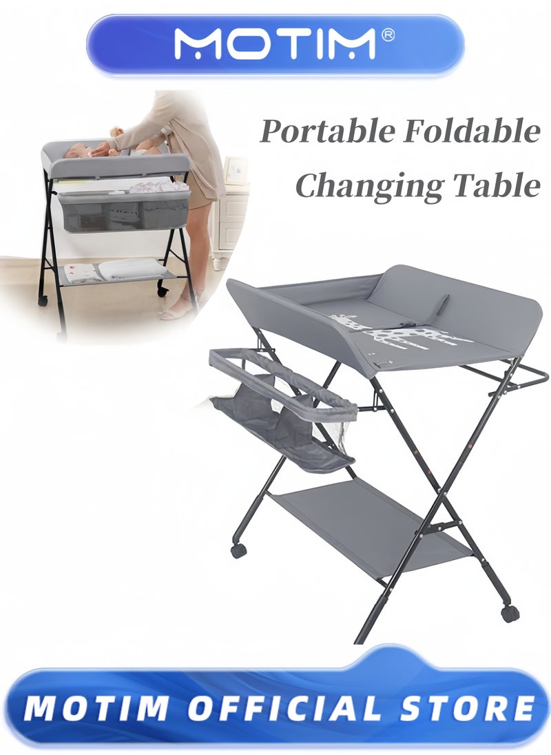 Motim - Folding Changing Table with Storage Compartment Baby Changing Table Storage Compartment Portable Shelf and Storage Basket - Image 1