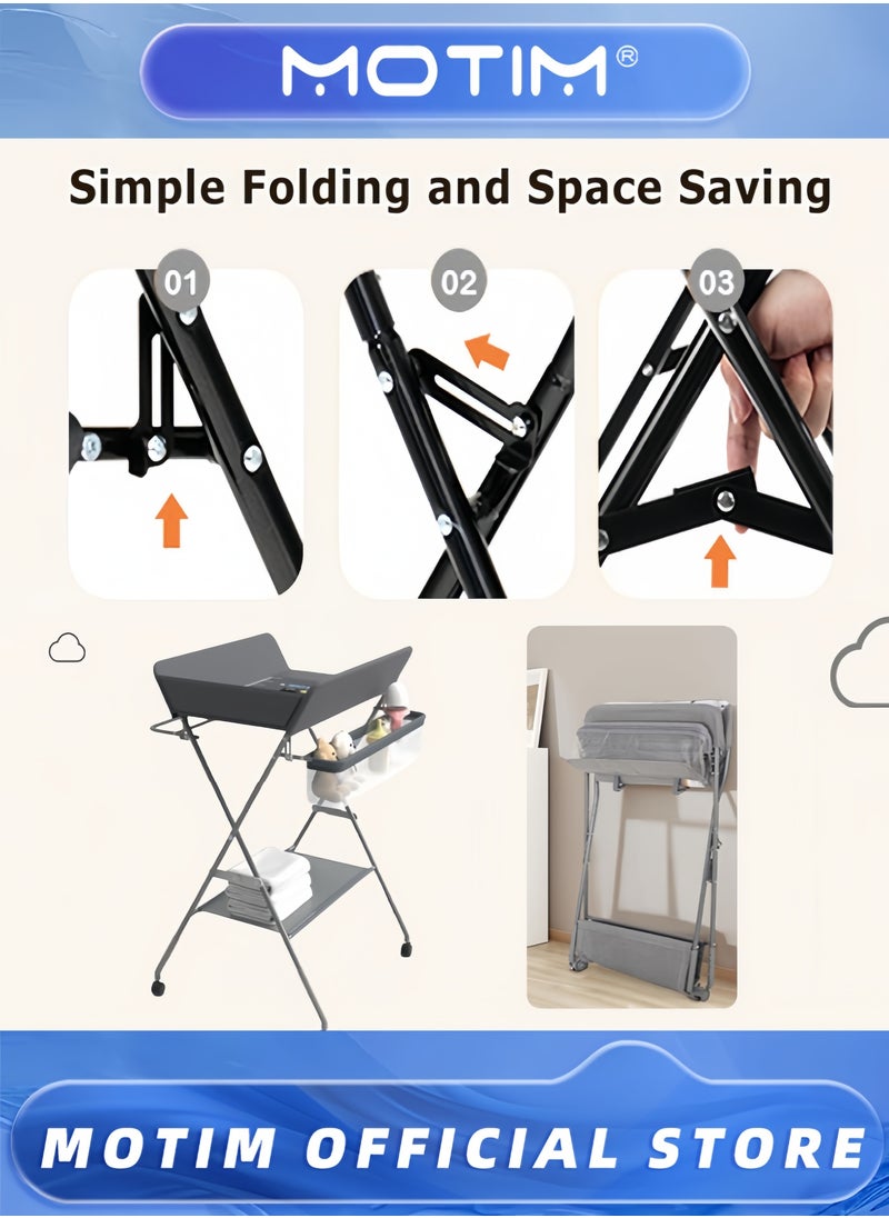 Motim - Folding Changing Table with Storage Compartment Baby Changing Table Storage Compartment Portable Shelf and Storage Basket - Image 1