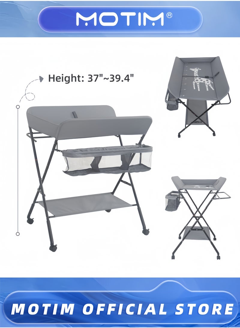 Motim - Folding Changing Table with Storage Compartment Baby Changing Table Storage Compartment Portable Shelf and Storage Basket - Image 1