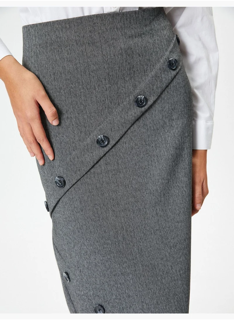 KOTON Medium Rise Buttoned Midi Pencil Skirt